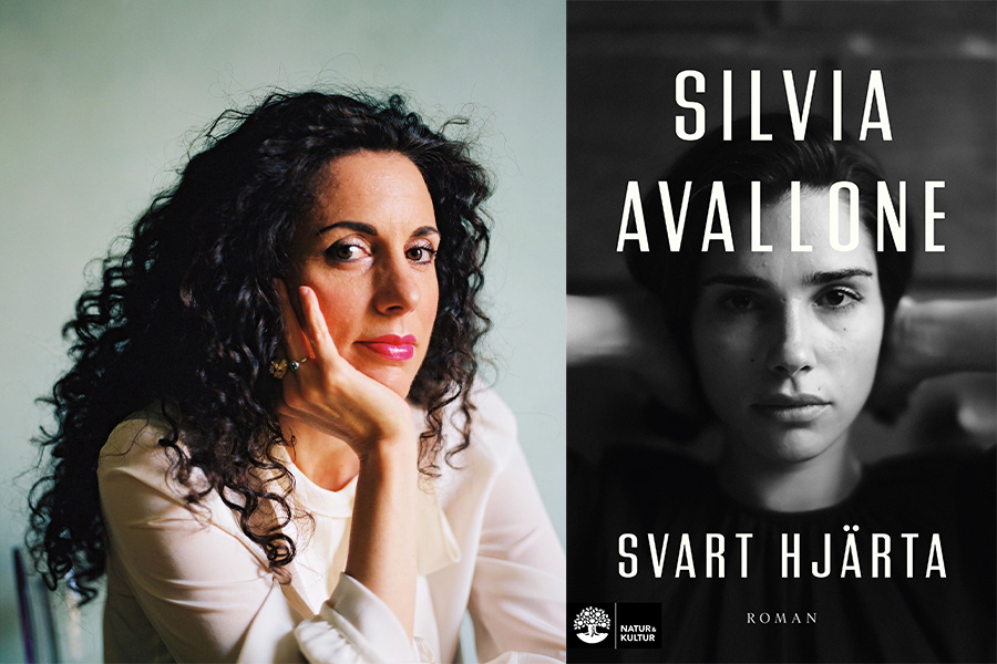Författaren Silvia Avallone och omslaget till romanen Svarta hjärta